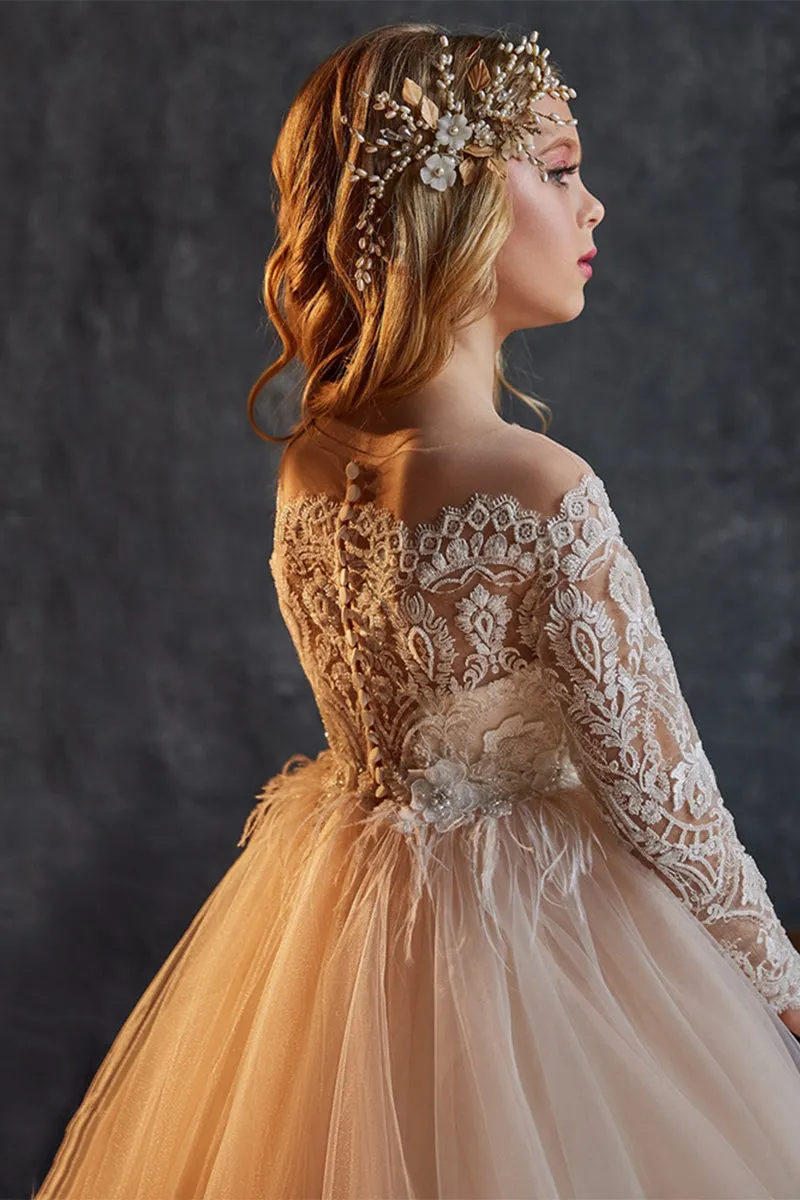 A-Line Illusion Long Sleeve Tulle Sweep-Brush Train Flower Girl Dresses 772649272412 sold by Cocomelody product image thumbnail 5