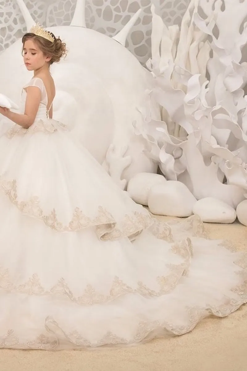 Ball Gown Court Train Tulle Lace Flower Girl Dress 737454268619 sold by Cocomelody product image thumbnail 5