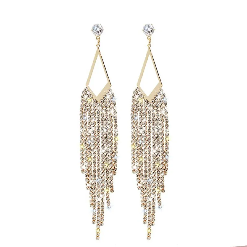 Exaggerated long tassel earrings Fashion geometric drop earrings 731620746741 sold by Cocomelody