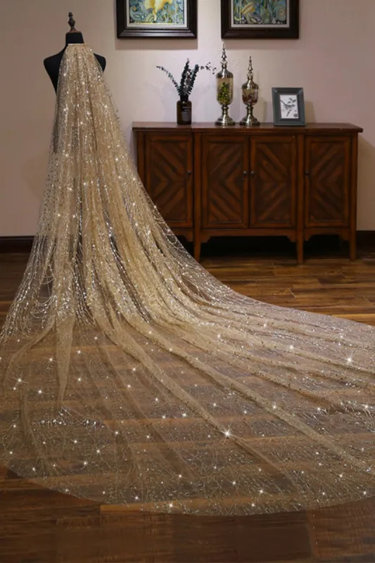 One-tier Cut Edge Tulle Cathedral Veils with Glitter Powder CV0358 sold by Cocomelody