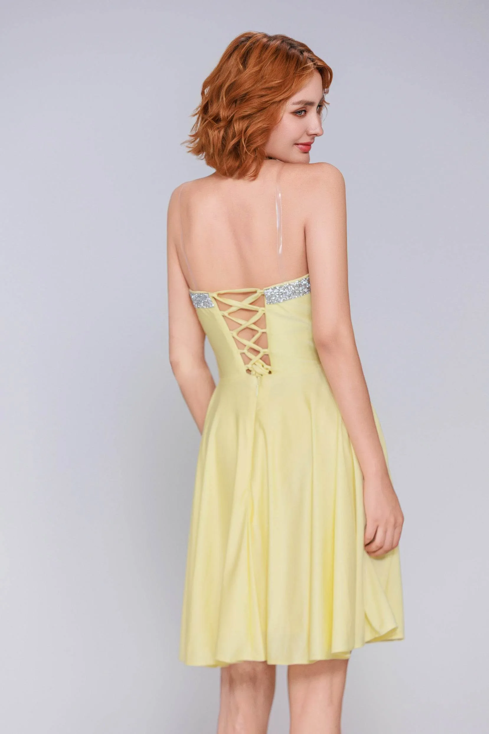 A-Line Mini Stretch Crepe Hoco Holiday Party Dress CS0980IS sold by Cocomelody product image thumbnail 2