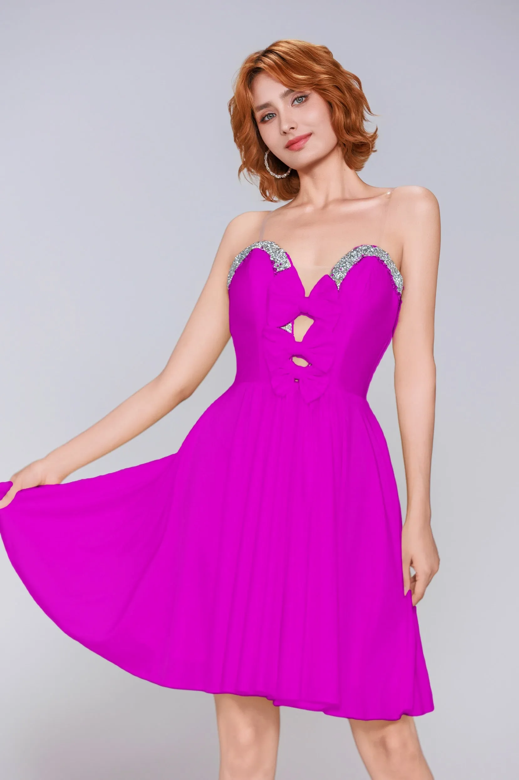 A-Line Mini Stretch Crepe Hoco Holiday Party Dress CS0980IS sold by Cocomelody product image thumbnail 3
