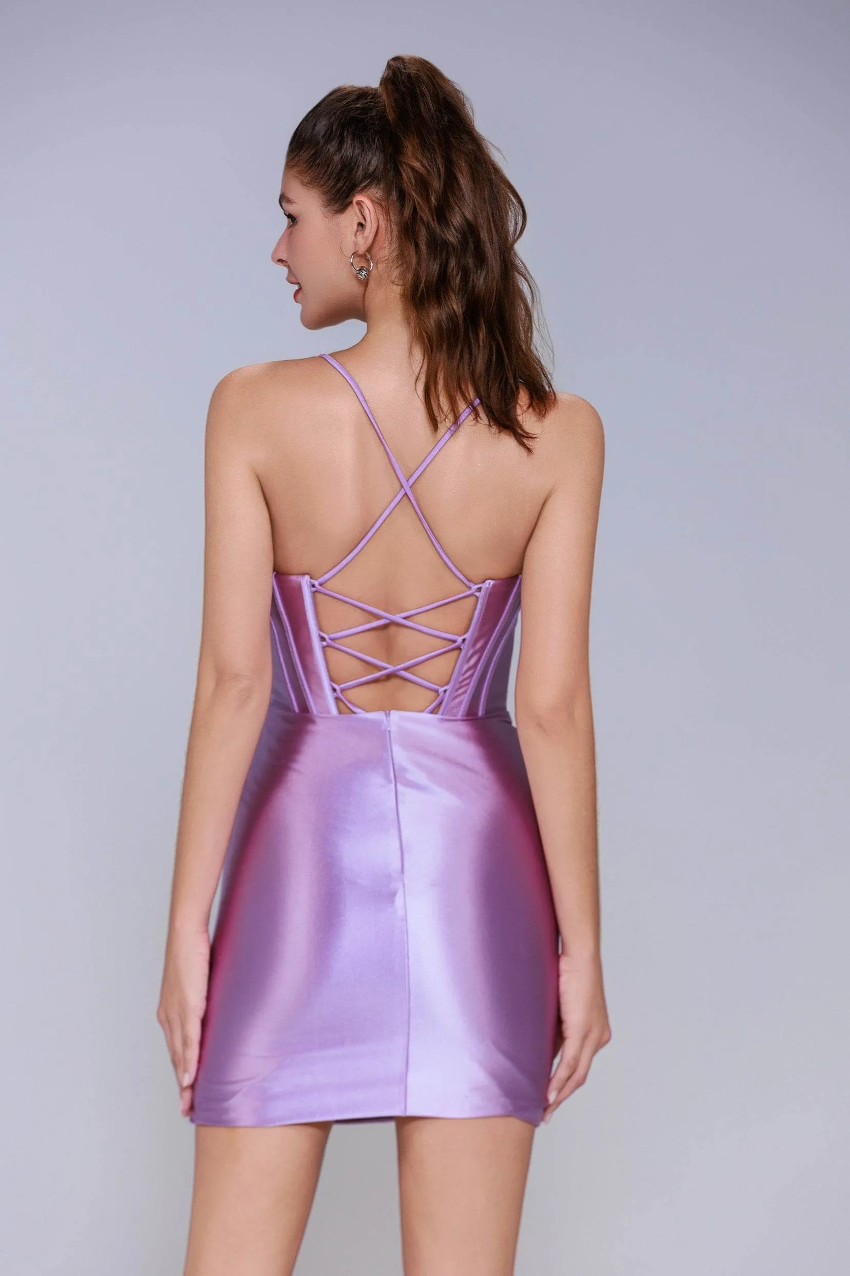 Sheath-Column Mini Stretch Satin Hoco Holiday Party Dress CS1073IS sold by Cocomelody product image thumbnail 2