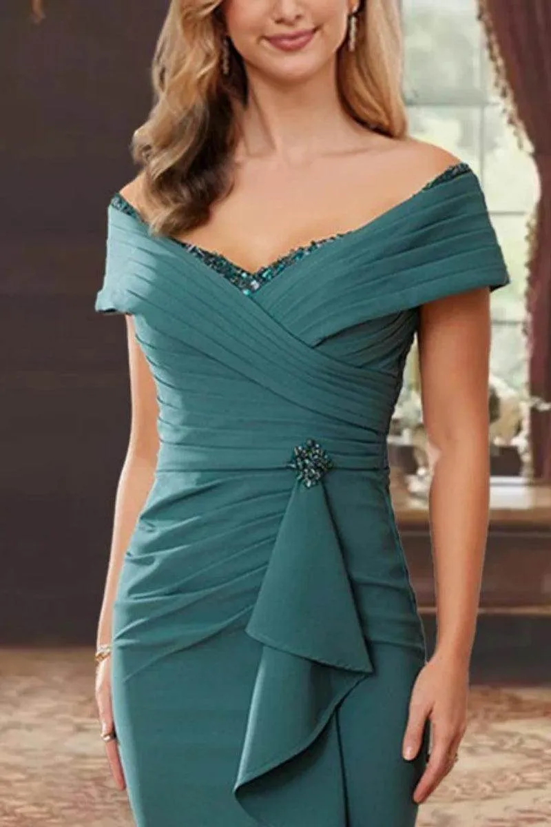 Sheath Off the Shoulder Sleeveless Floor Length Mother Dresses CM0379CR sold by Cocomelody product image thumbnail 4