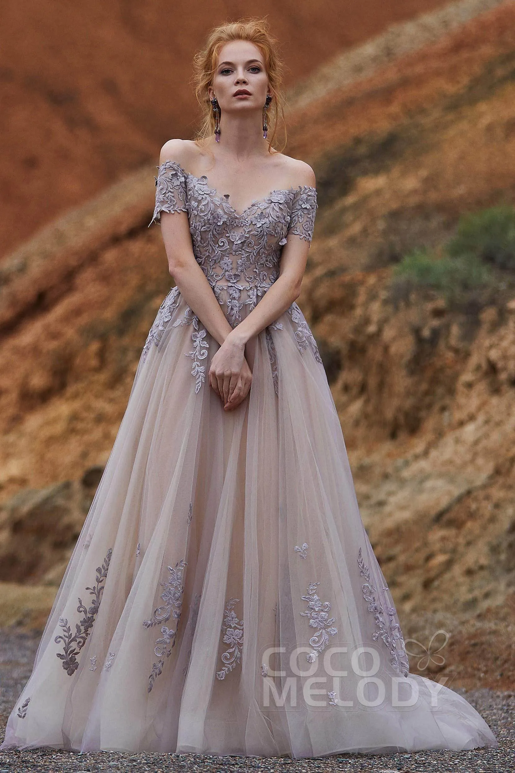 A-Line Sweep-Brush Train Tulle Gothic Wedding Dress LD5830CR sold by Cocomelody product image thumbnail 3