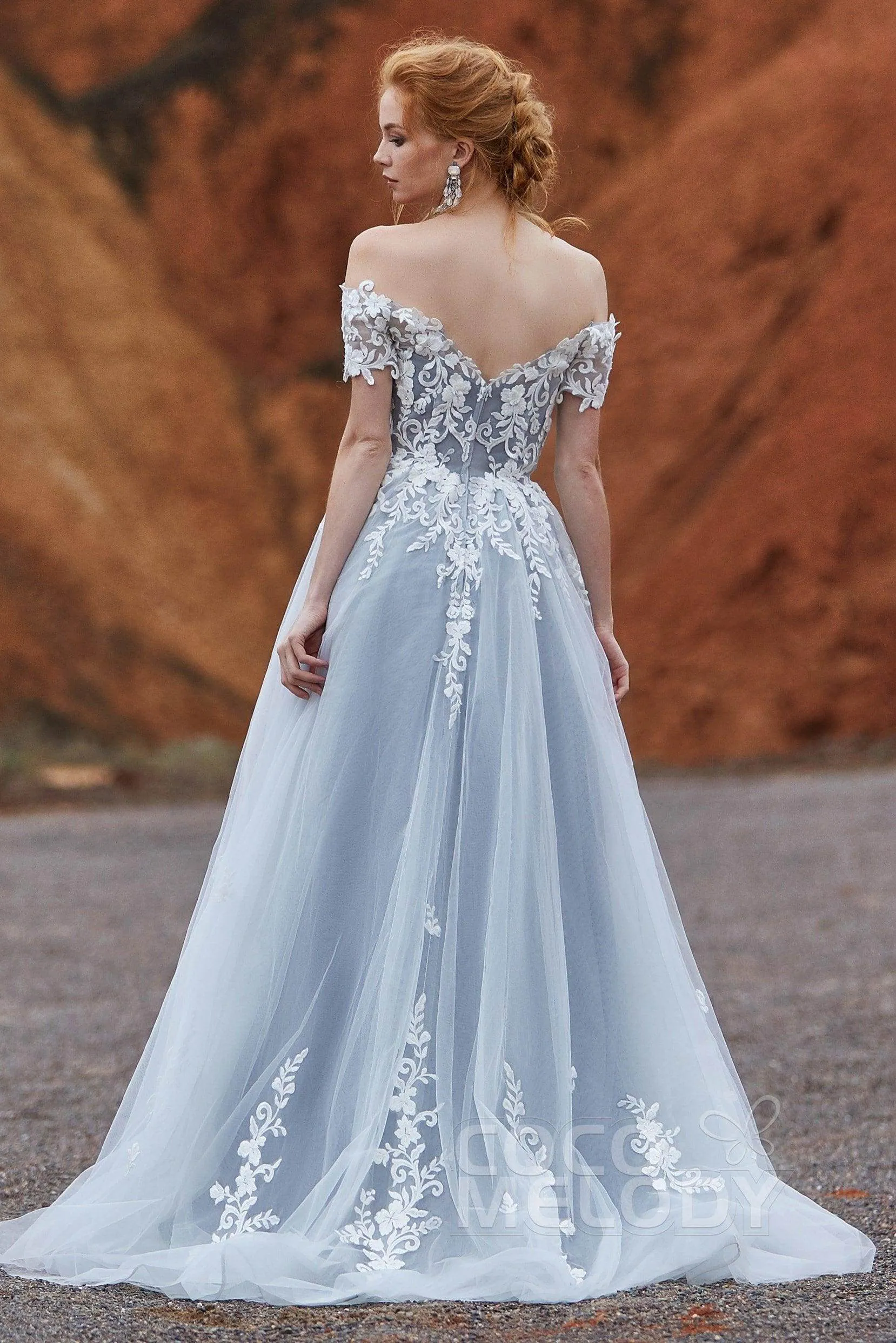 A-Line Sweep-Brush Train Tulle Gothic Wedding Dress LD5830CR sold by Cocomelody product image thumbnail 2