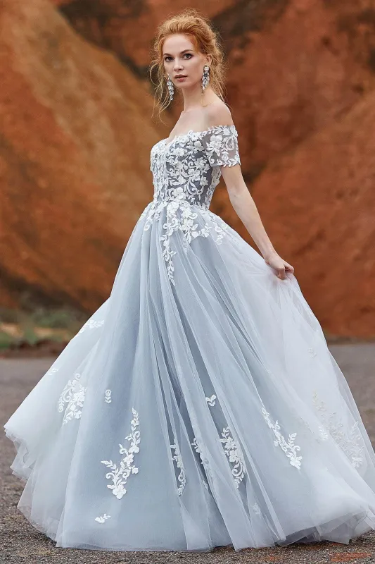 A-Line Sweep-Brush Train Tulle Gothic Wedding Dress LD5830CR sold by Cocomelody