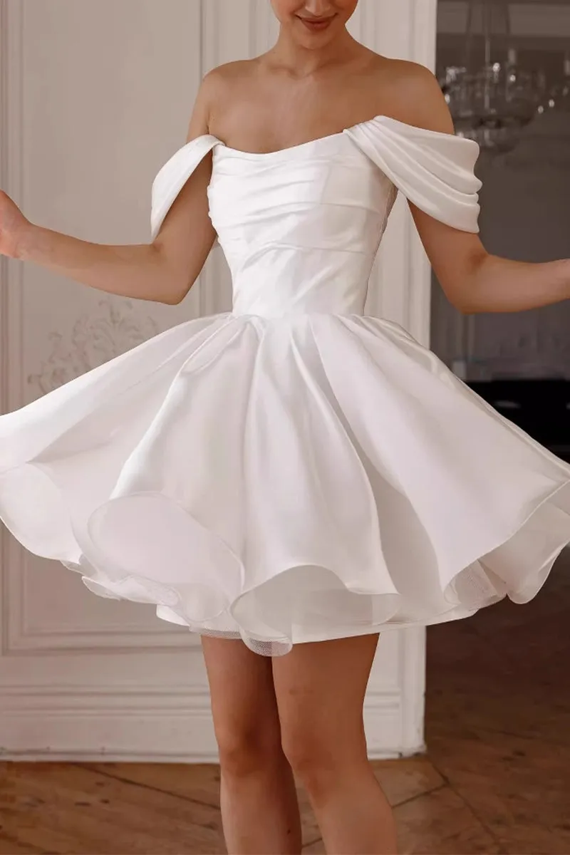 A-Line Mini Satin Little White Dress 940188752947 sold by Cocomelody