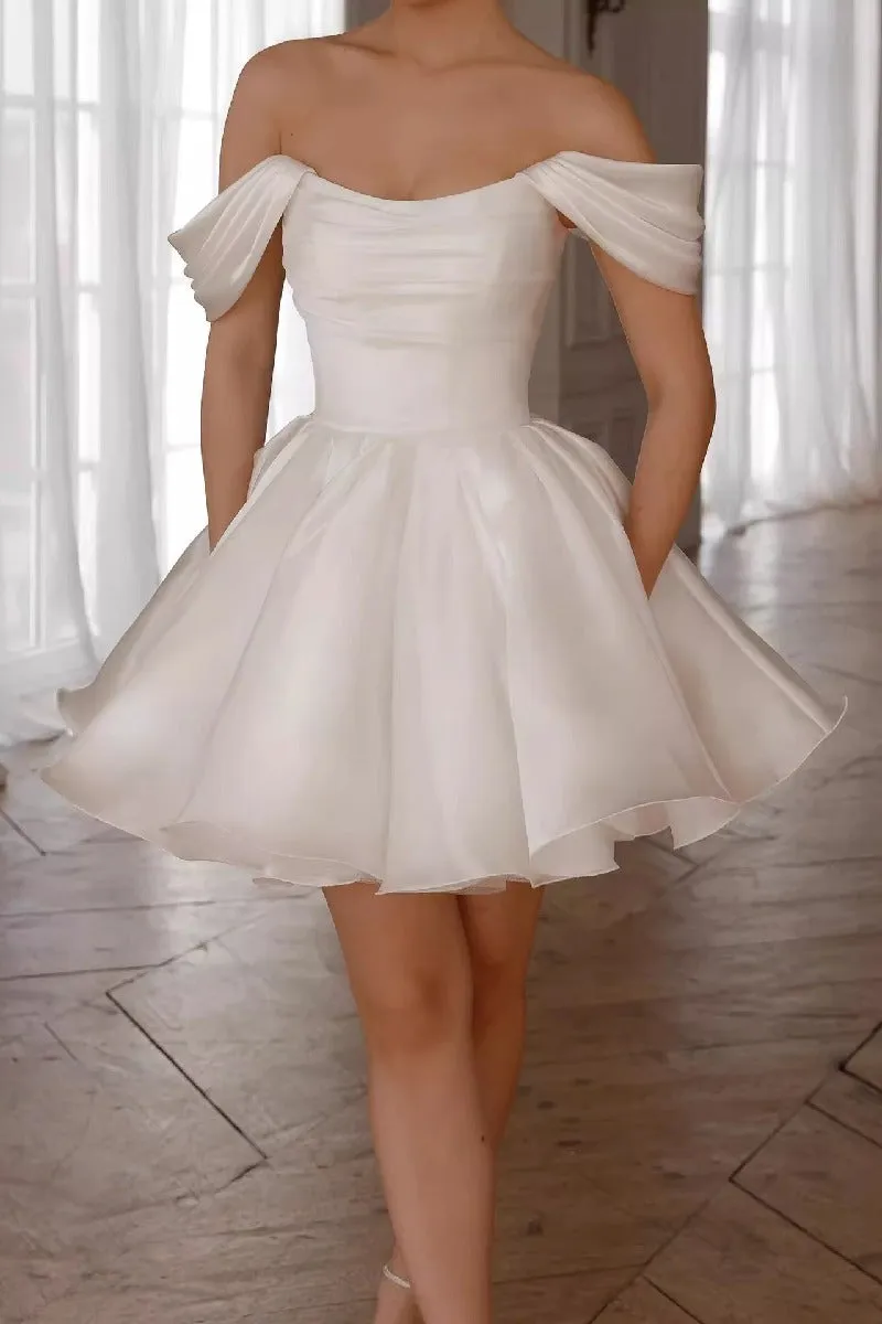 A-Line Mini Satin Little White Dress 940188752947 sold by Cocomelody product image thumbnail 5