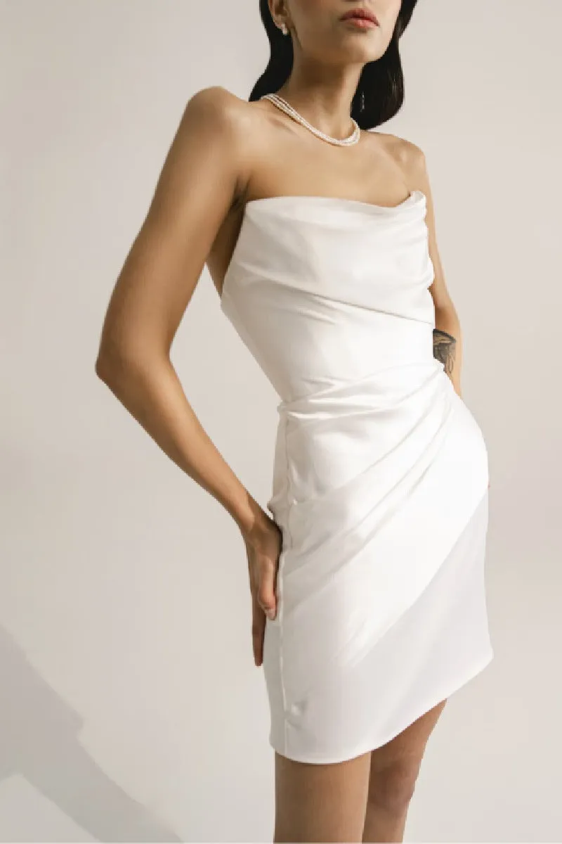 Sheath-Column Mini Satin Little White Dress 1695535361 sold by Cocomelody product image thumbnail 3