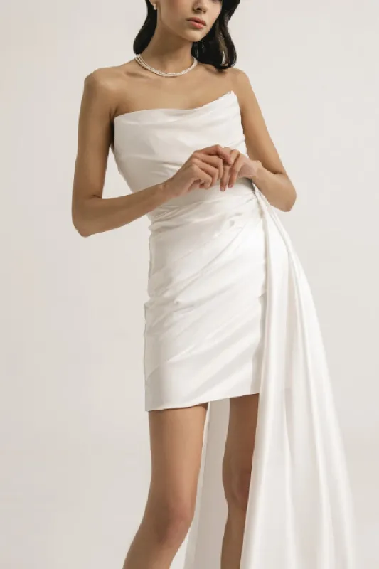 Sheath-Column Mini Satin Little White Dress 1695535361 sold by Cocomelody