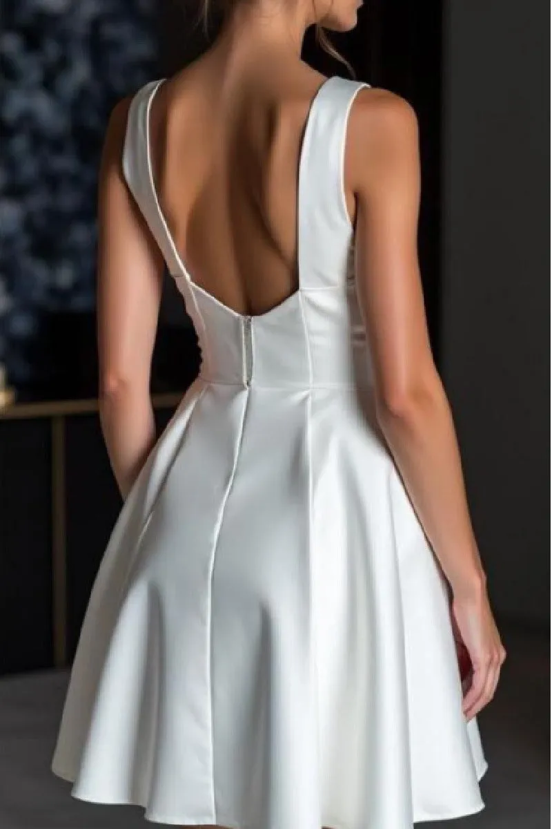 A-Line Mini Satin Little White Dress 4308365081 sold by Cocomelody product image thumbnail 2
