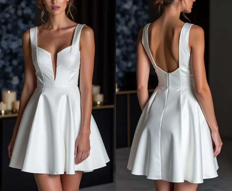 A-Line Mini Satin Little White Dress 4308365081 sold by Cocomelody product image thumbnail 3