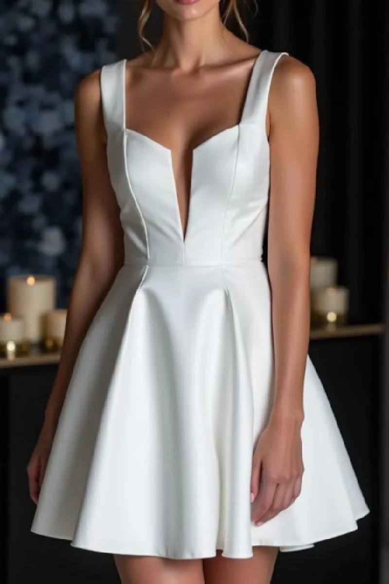 A-Line Mini Satin Little White Dress 4308365081 sold by Cocomelody product image thumbnail 4