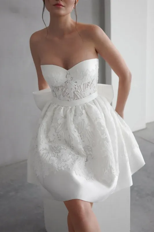 A-Line Mini Lace Satin Little White Dress 1665114750 sold by Cocomelody