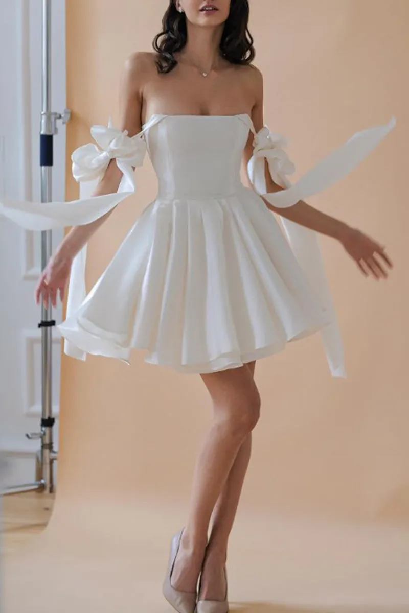 A-Line Mini Satin Little White Dress 4318813652 sold by Cocomelody product image thumbnail 5
