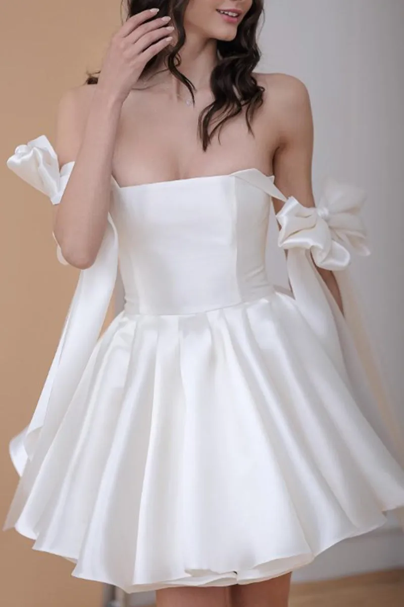 A-Line Mini Satin Little White Dress 4318813652 sold by Cocomelody product image thumbnail 4