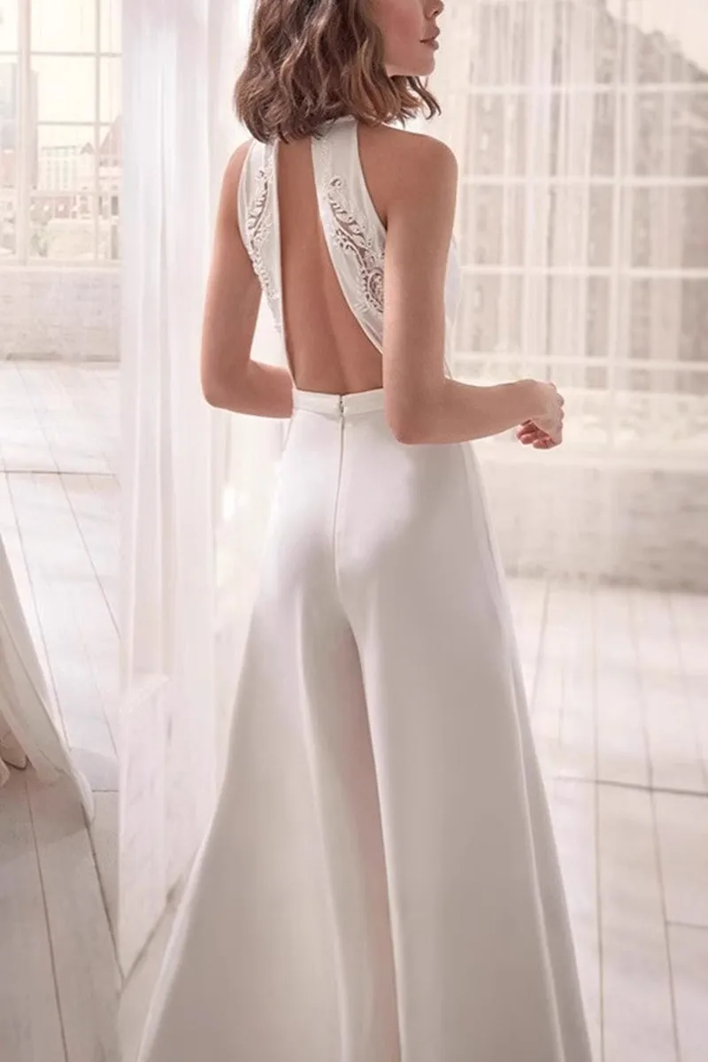 Halter Floor Length Chiffon Wedding Jumpsuit 938528175857 sold by Cocomelody product image thumbnail 2