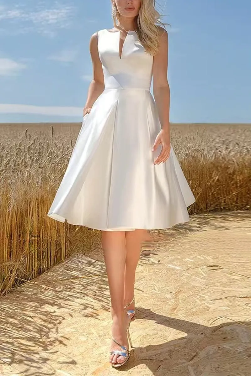 A-Line Midi Satin Little White Dress 948585185707 sold by Cocomelody product image thumbnail 5