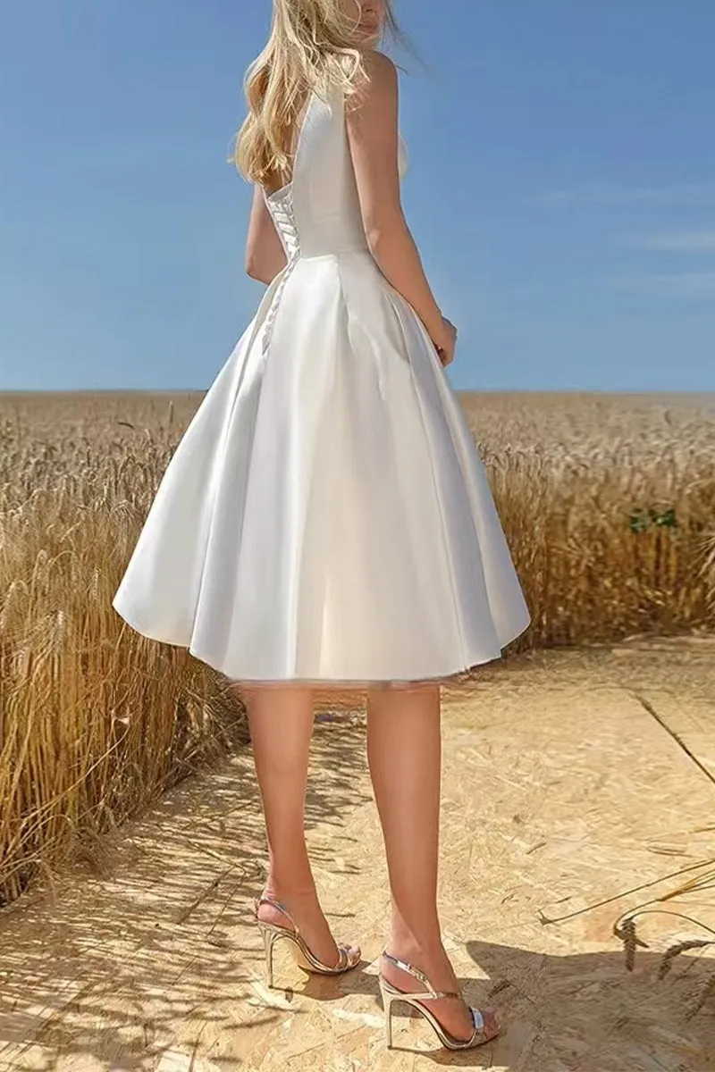 A-Line Midi Satin Little White Dress 948585185707 sold by Cocomelody product image thumbnail 2