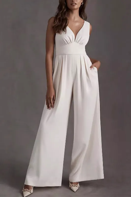 V-Neck Floor Length Chiffon Wedding Jumpsuit 916220687859 sold by Cocomelody