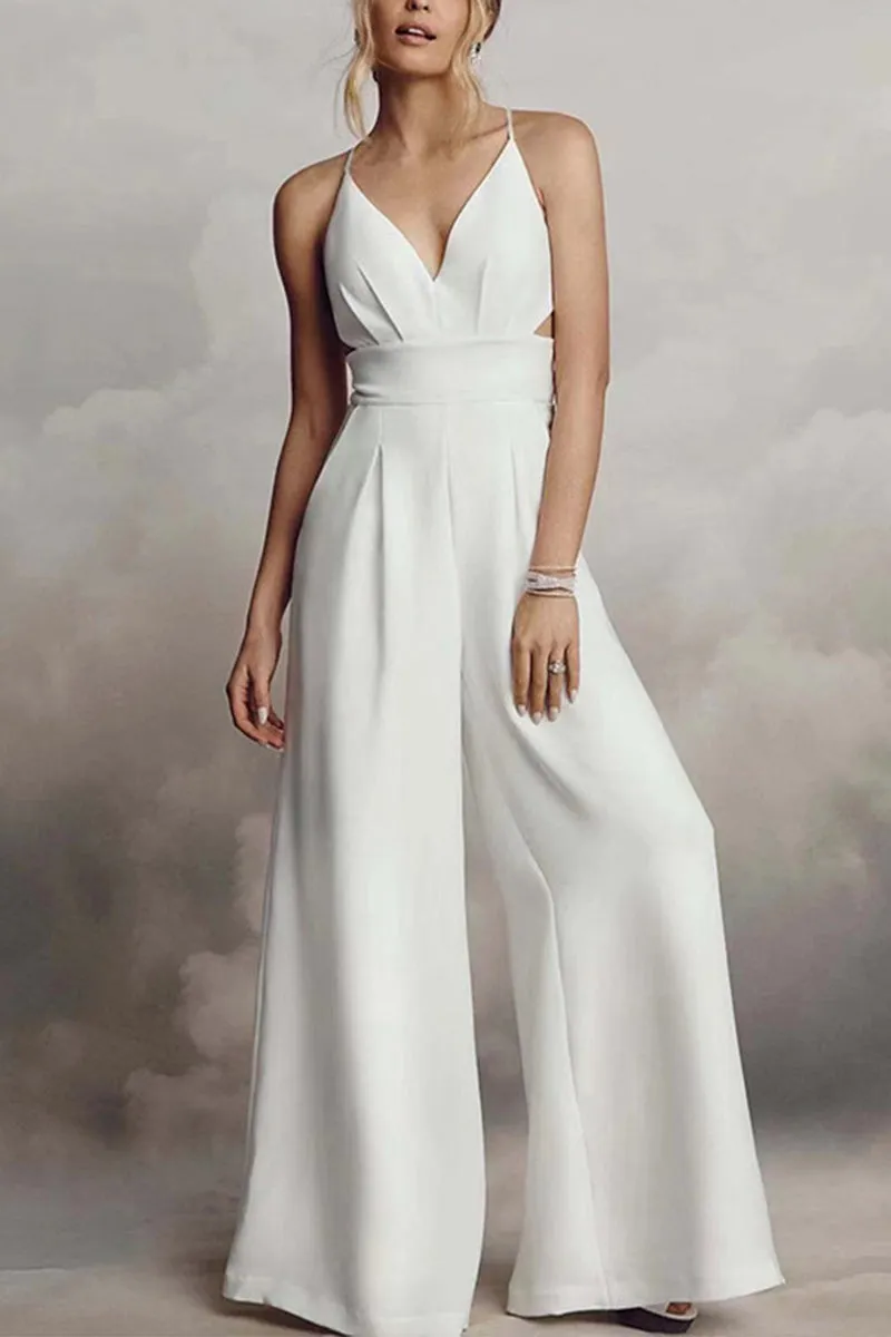 V-Neck Floor Length Elastic Cloth Wedding Jumpsuit 768629759866 sold by Cocomelody