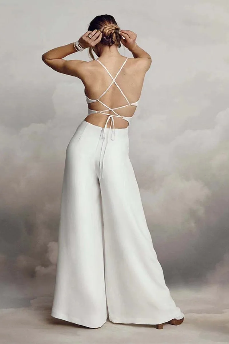 V-Neck Floor Length Elastic Cloth Wedding Jumpsuit 768629759866 sold by Cocomelody product image thumbnail 2