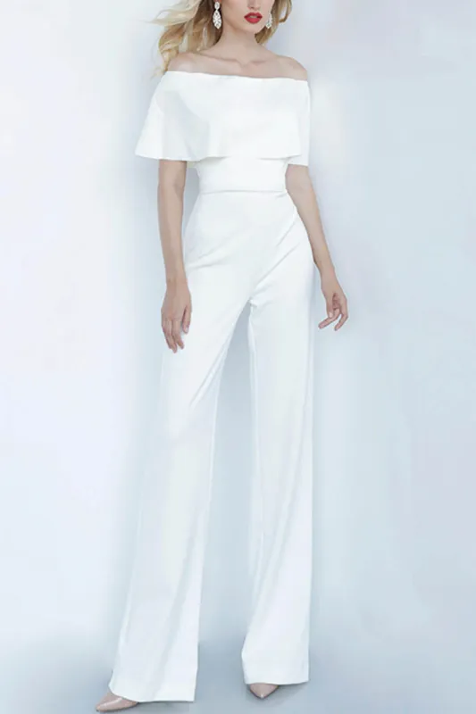 Off The Shoulder Floor Length Chiffon Wedding Jumpsuit 673296288607 sold by Cocomelody