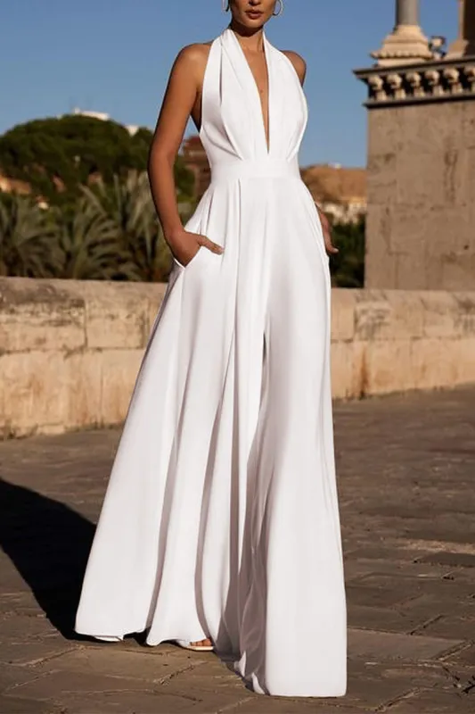 Halter Floor Length Chiffon Wedding Jumpsuit 591554938337 sold by Cocomelody