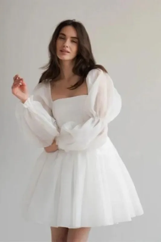 A-Line Mini Polyester Little White Dress 968801127056 sold by Cocomelody