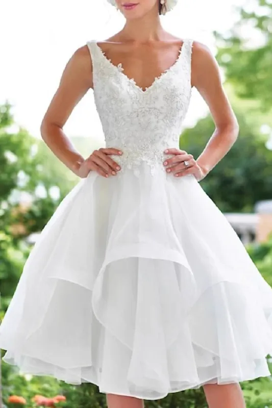 A-Line Midi Appliques Tulle Little White Dress 649961087264 sold by Cocomelody