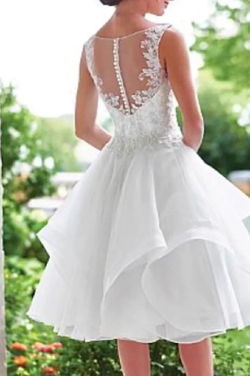A-Line Midi Appliques Tulle Little White Dress 649961087264 sold by Cocomelody product image thumbnail 2