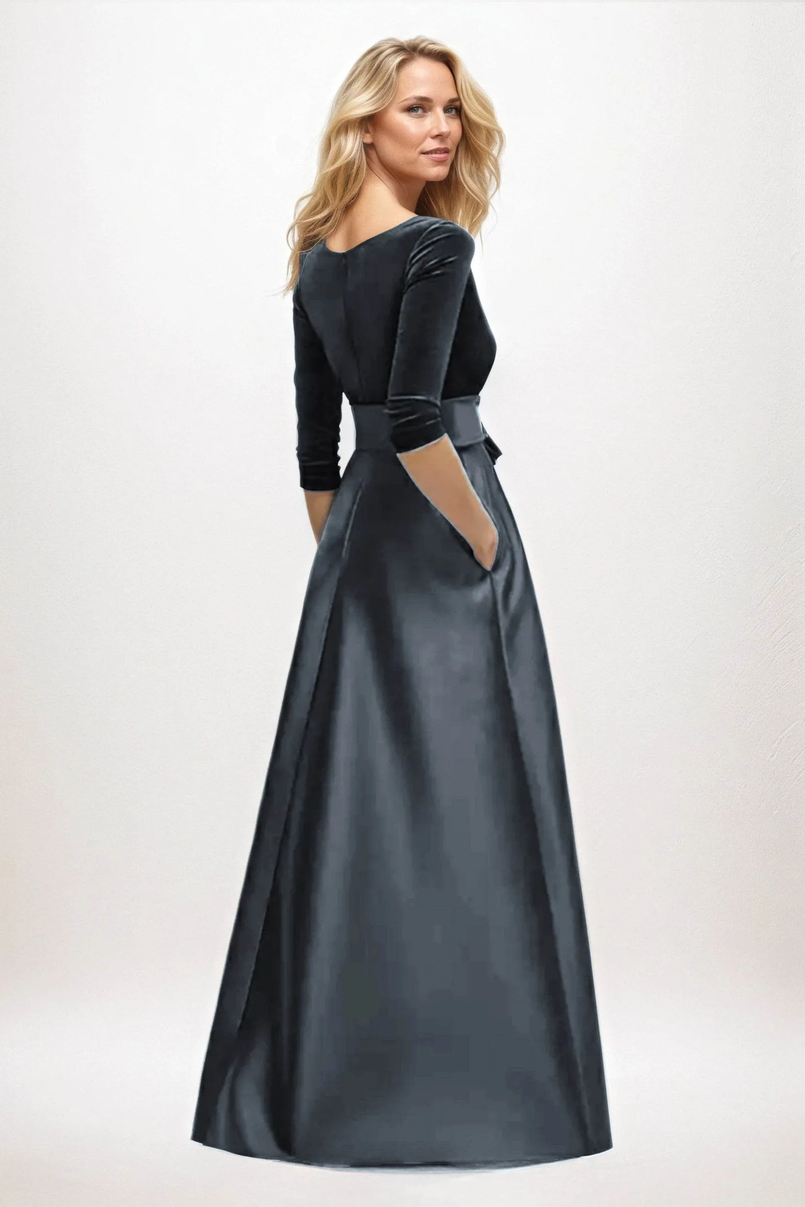 A-Line Maxi Velvet Satin Mother of the Bride Dresses CM0409 sold by Cocomelody product image thumbnail 2