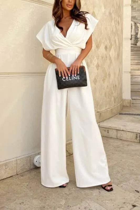 V-Neck Floor Length Polyester Wedding Jumpsuit 928697952741 sold by Cocomelody