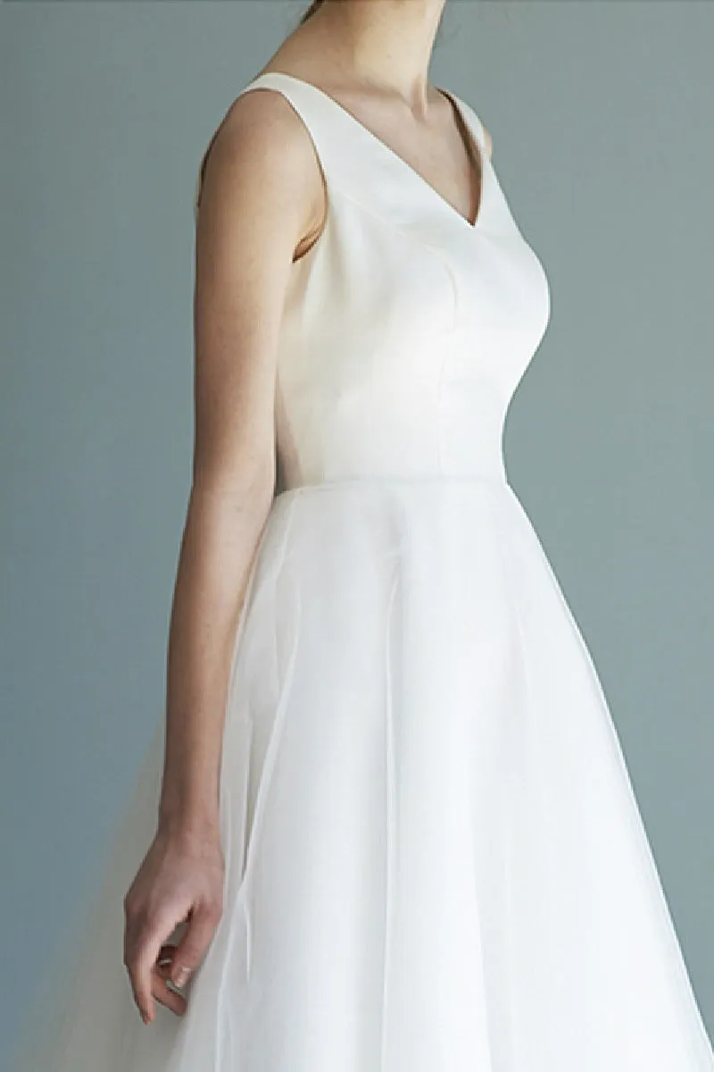 A-Line Tea Length Satin Tulle Little White Dress 615670129941 sold by Cocomelody product image thumbnail 5