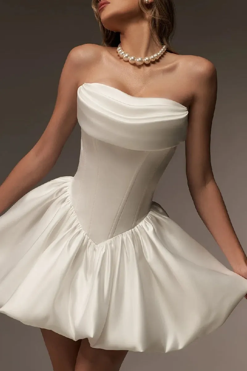 A-Line Mini Satin Little White Dress 968237845434 sold by Cocomelody product image thumbnail 2