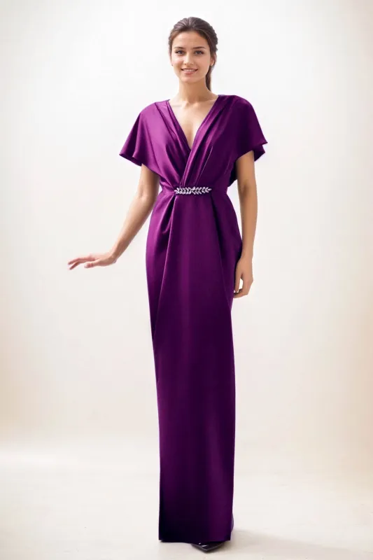 Sheath-Column Maxi Luxe Satin Wedding Guest Dress CG0299 sold by Cocomelody