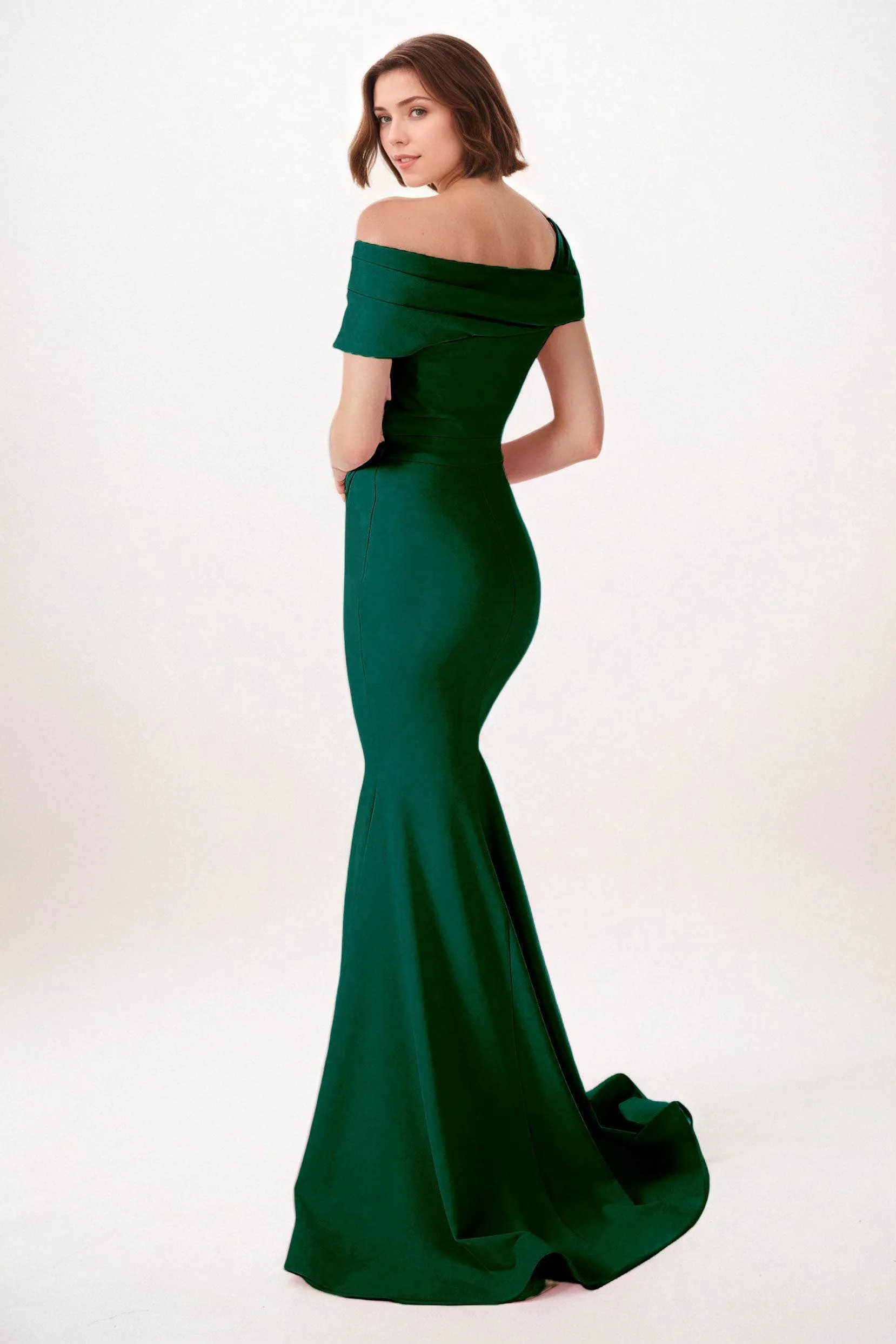 Trumpet-Mermaid Sweep-Brush Train Stretch Satin Wedding Guest Dress CG0297 sold by Cocomelody product image thumbnail 2