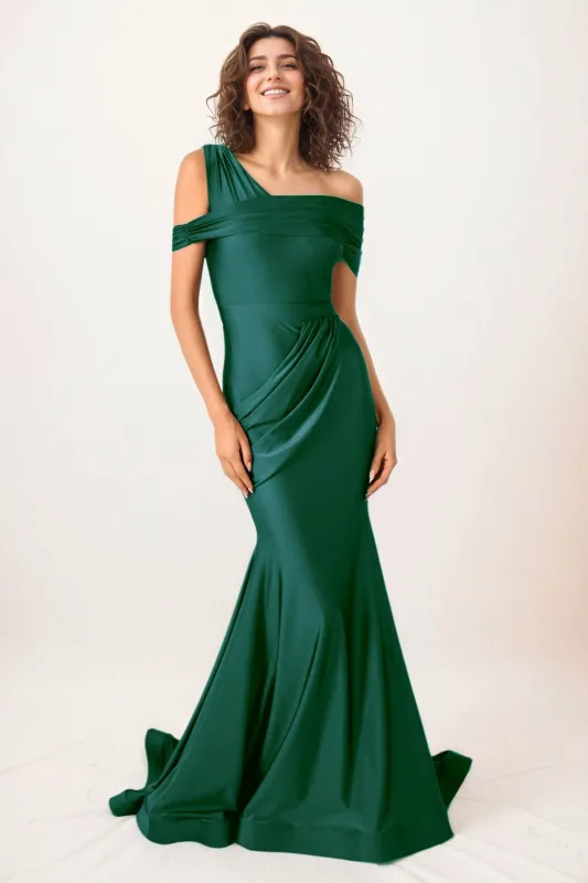 Trumpet-Mermaid Sweep-Brush Train Stretch Satin Wedding Guest Dress CG0297 made by Cocomelody