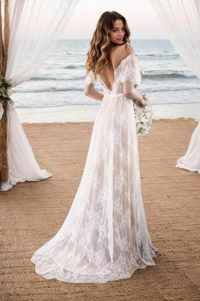 A-Line Sweep-Brush Train Lace Wedding Dress CW3511CR sold by Cocomelody product image thumbnail 2