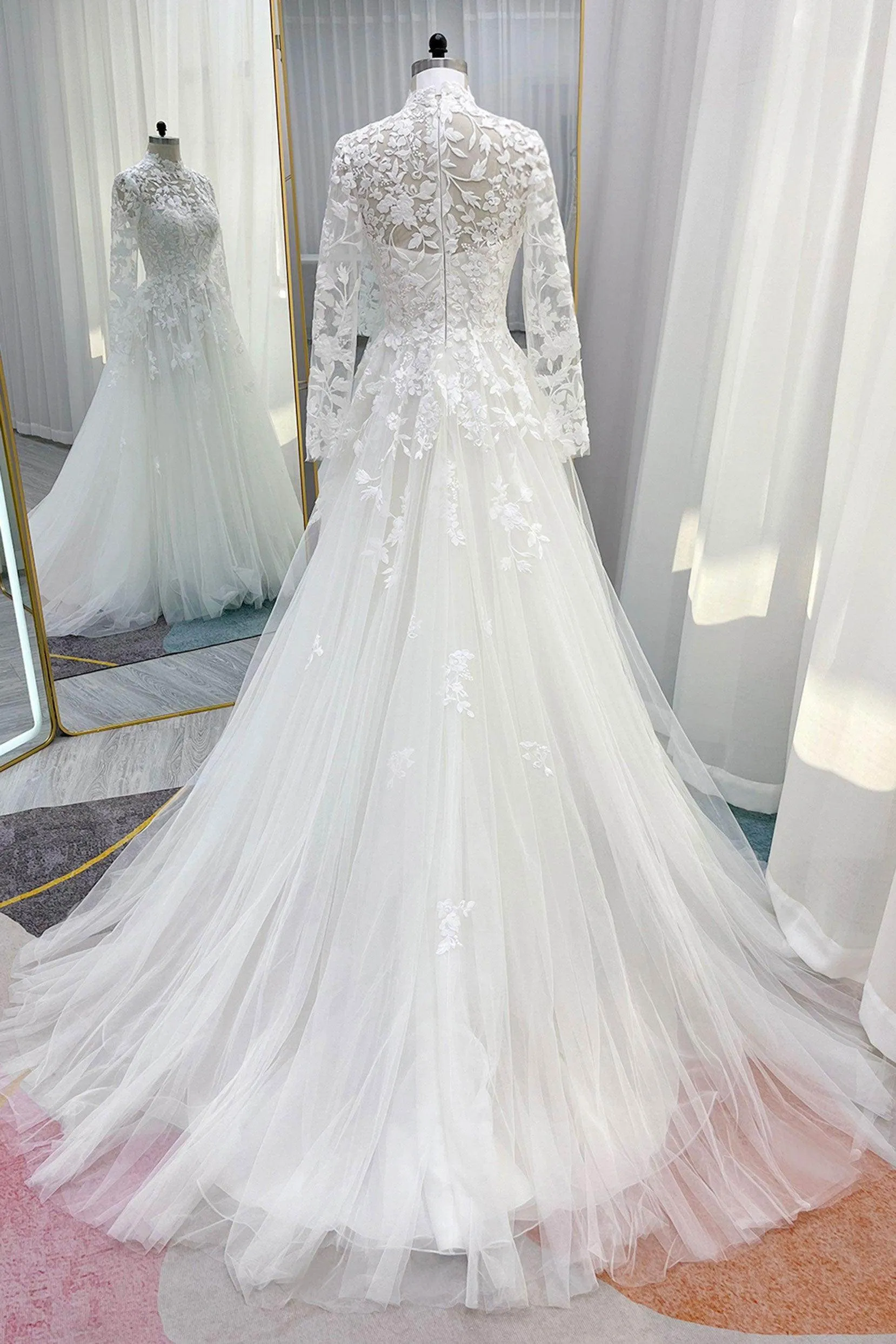 A-Line Court Train Lace Tulle Wedding Dress CW3234CR sold by Cocomelody product image thumbnail 2