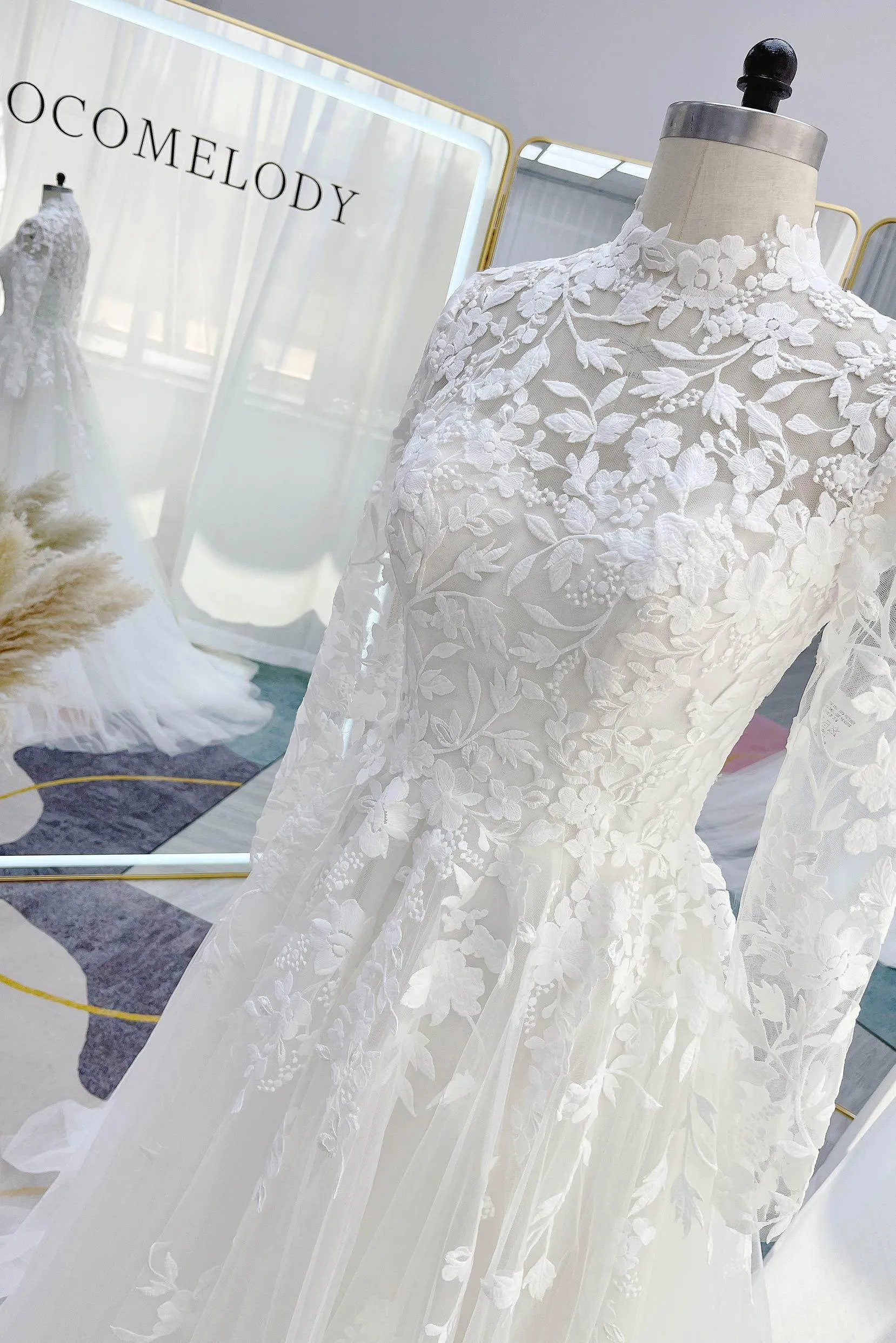 A-Line Court Train Lace Tulle Wedding Dress CW3234CR sold by Cocomelody product image thumbnail 3