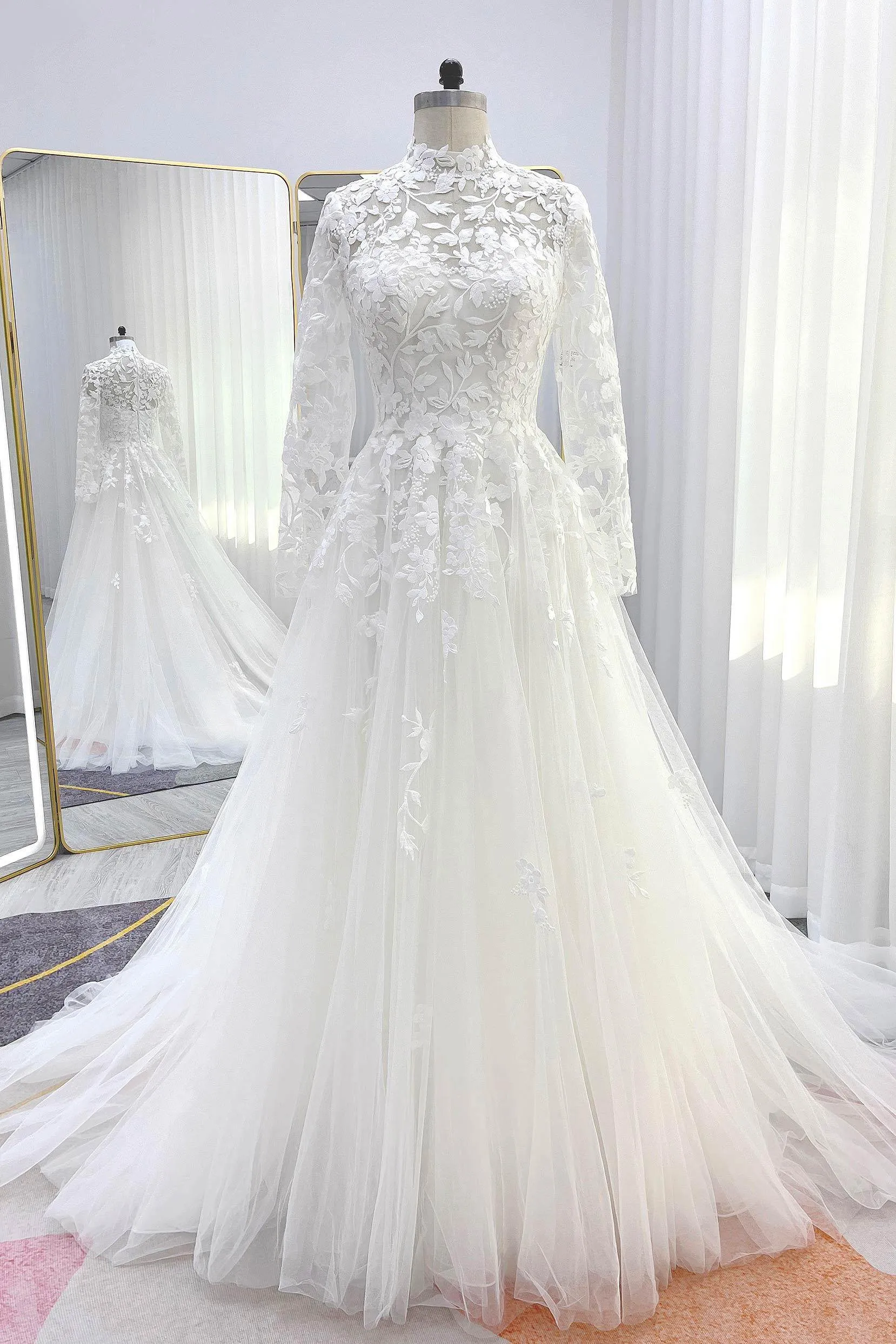 A-Line Court Train Lace Tulle Wedding Dress CW3234CR sold by Cocomelody