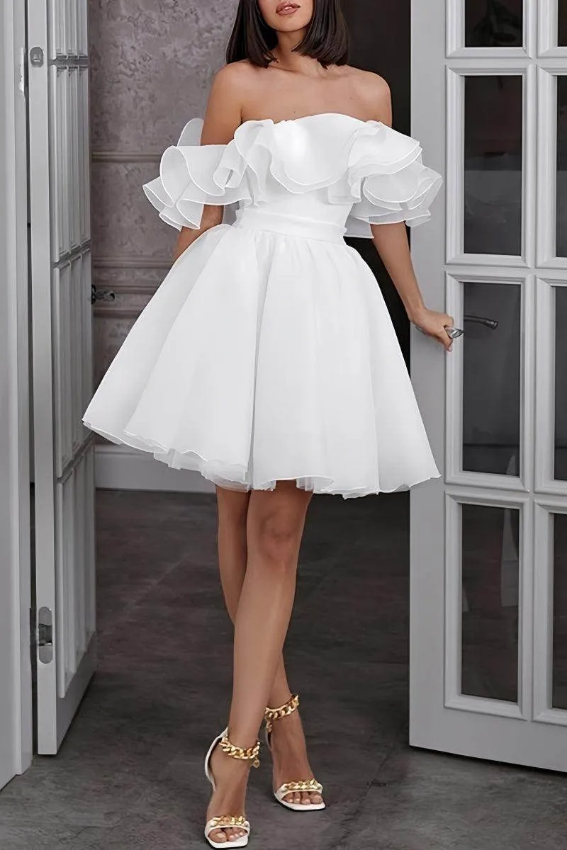 Off-The-Shoulder Mini Organza Wedding Dress CW3395CR sold by Cocomelody product image thumbnail 2