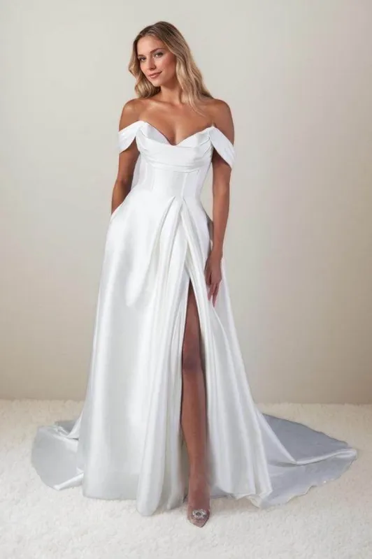 A-Line Court Train Mikado Wedding Dress CW3451CR sold by Cocomelody