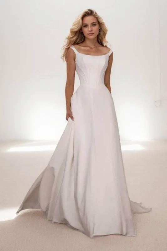 A-Line Sweep-Brush Train Elastic Cloth Wedding Dress CW3441CR sold by Cocomelody