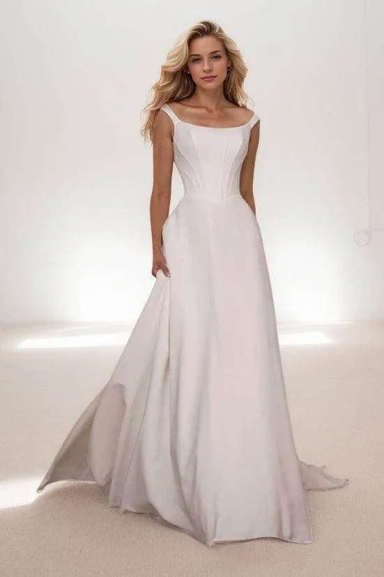 A-Line Sweep-Brush Train Elastic Cloth Wedding Dress CW3441CR sold by Cocomelody