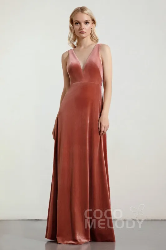 A-Line Floor Length Velvet Bridesmaid Dress Formal Dresses CB0430 sold by Cocomelody