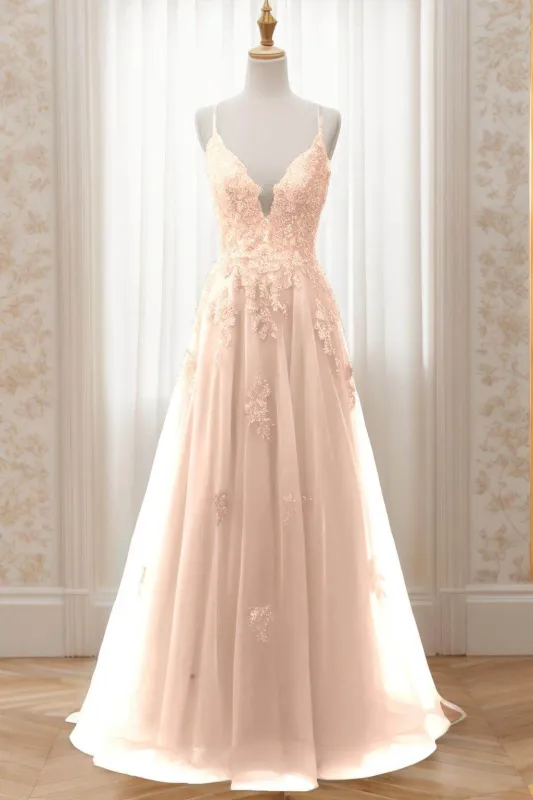 A-Line Sweep-Brush Train Tulle Prom Dress CS0463CR sold by Cocomelody