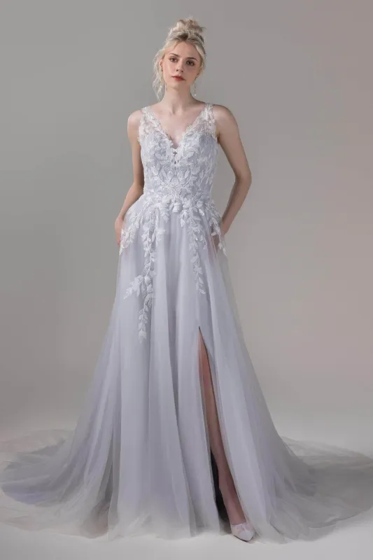 A-Line Chapel Train Lace Tulle Wedding Dress CW2810CR sold by Cocomelody